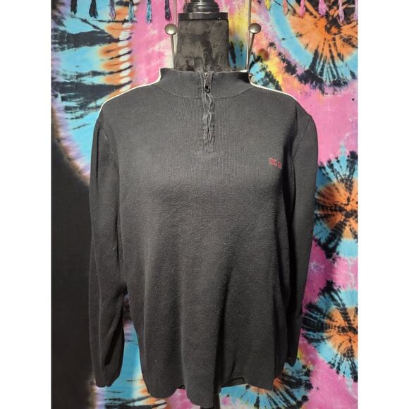 Vintage BCBG Maxazria 1/4 Zip Black Sweater 100% Cotton Cropped Sweater XL - Picture 4 of 10